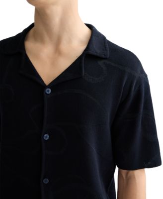 Men's Short Sleeve Tonal Jacquard Button-Front Shirt