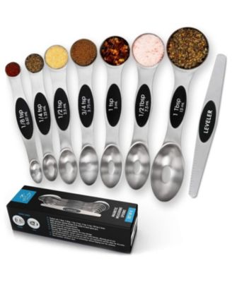 8 Piece Set Premium Stainless Steel Magnetic Measuring Spoons with Leveler