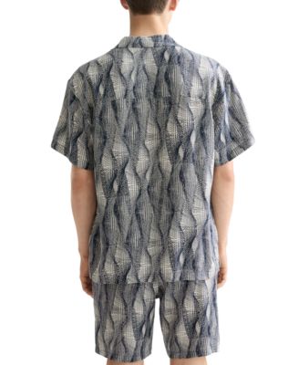 Men's Relaxed Fit Short Sleeve Marble Print Button-Front Camp Shirt