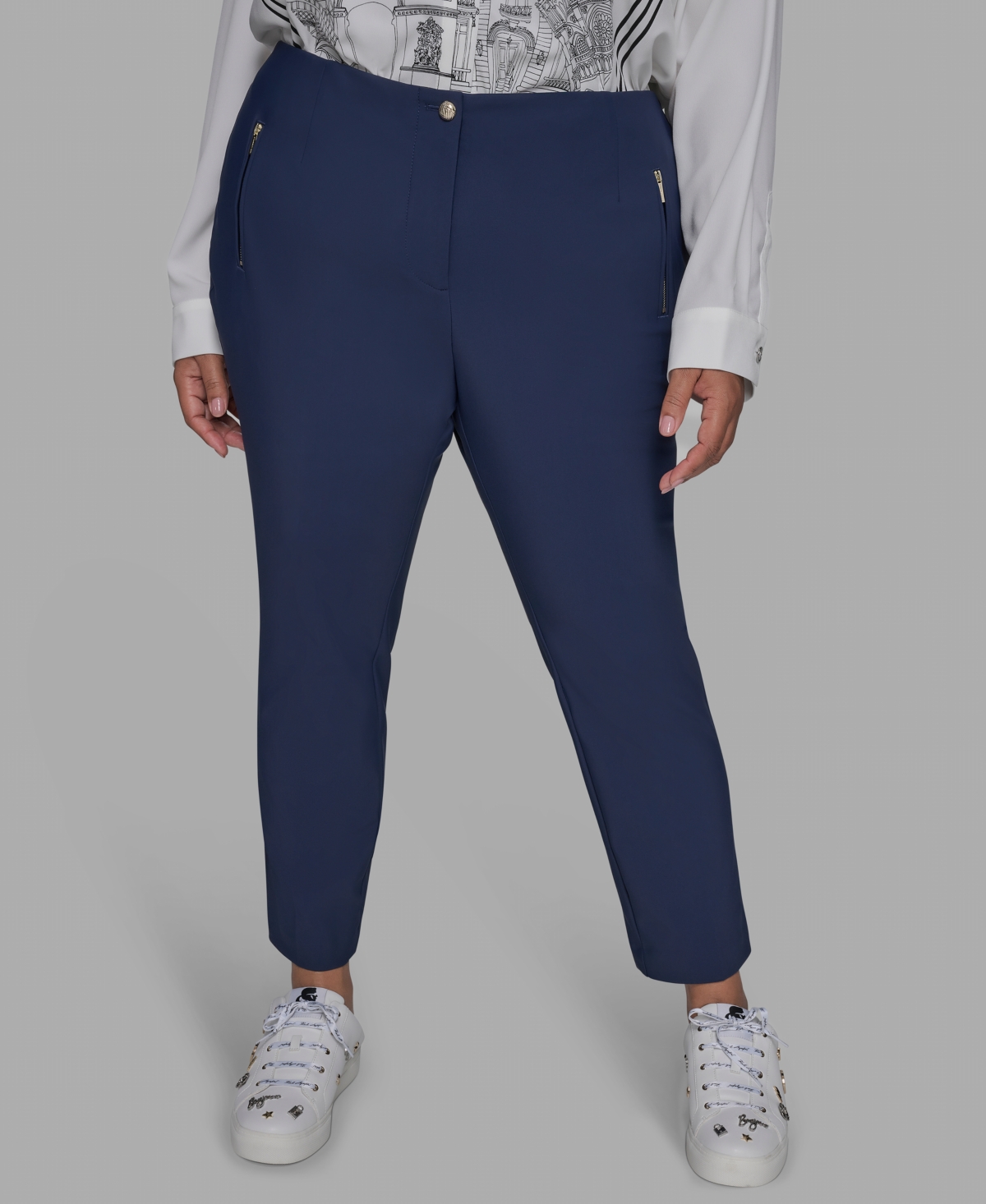 Karl Lagerfeld Plus Size Zip-pocket Slim Pants In Blue