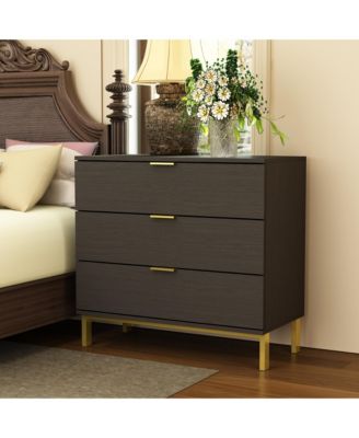 3-Drawers Black Wood Chest of Drawers Dresser