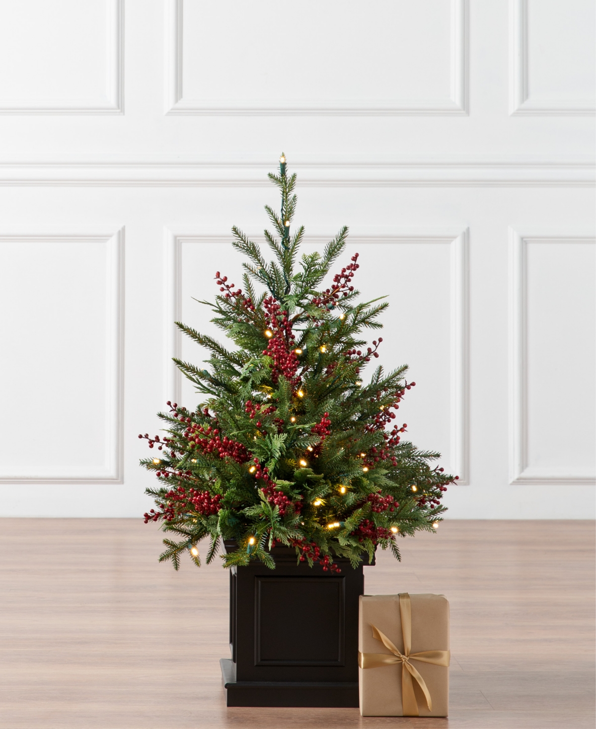 Balsam Hill 4 Ft Outdoor Berry Pre-lit Potted Tree In Green