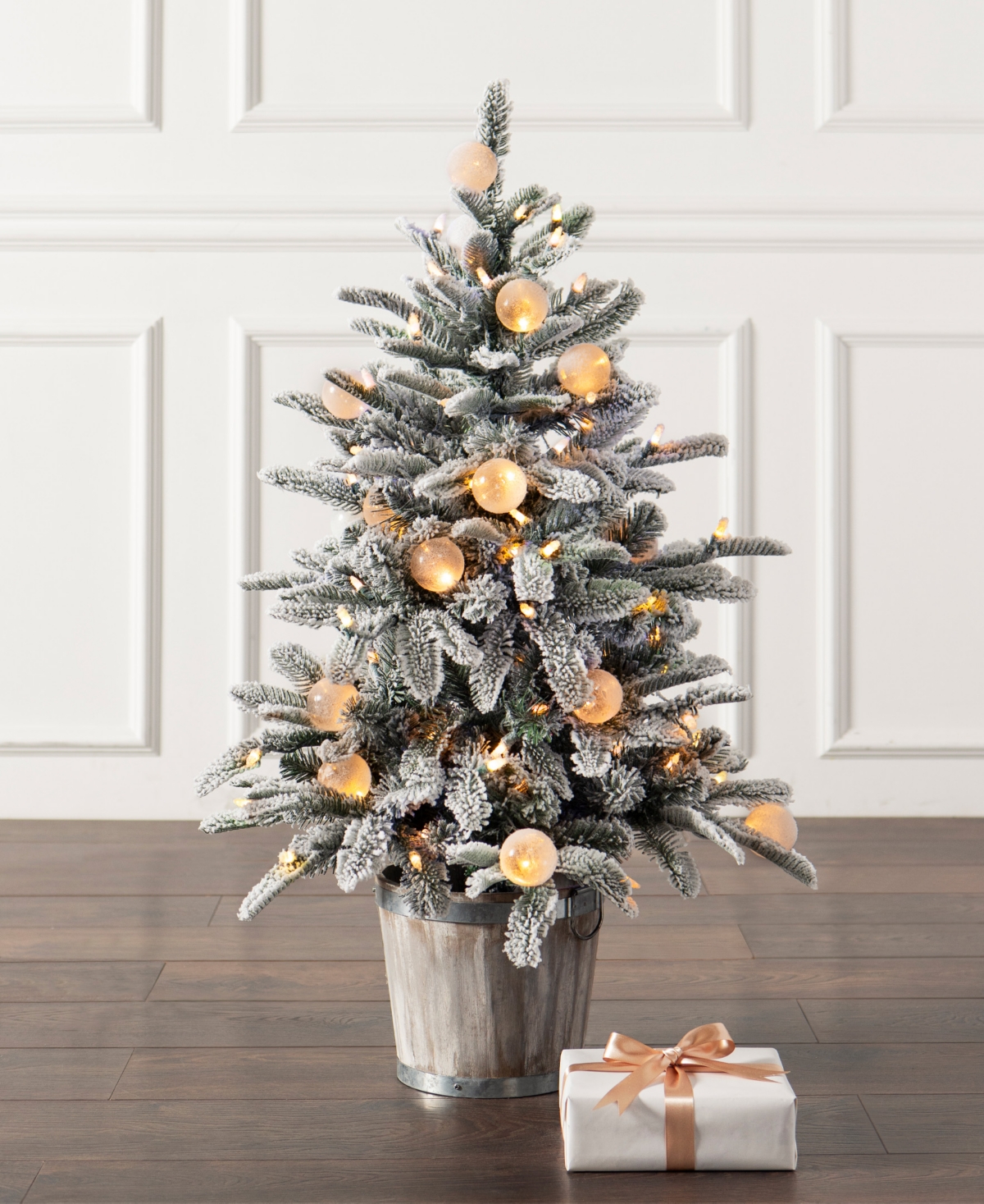 Balsam Hill 3 Ft Snow Flurry Pre-lit Potted Tree In Gray