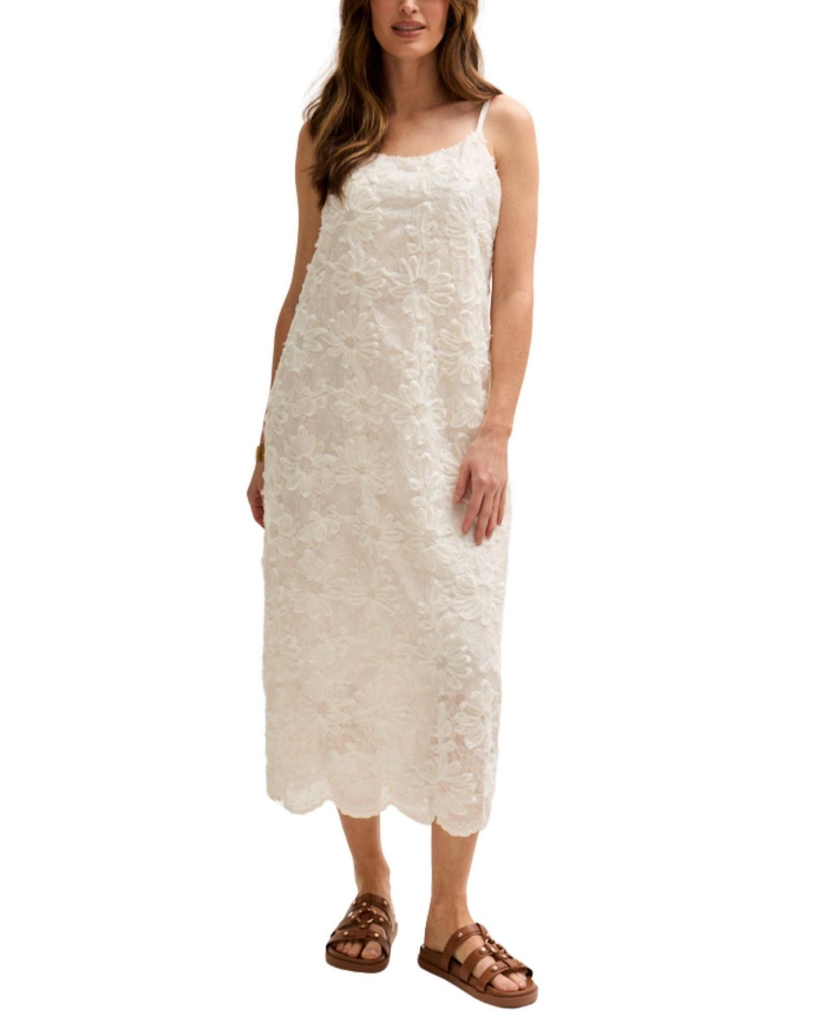 Women's Lily Spaghetti Strap Ribbon Work Midi Dress - Natural