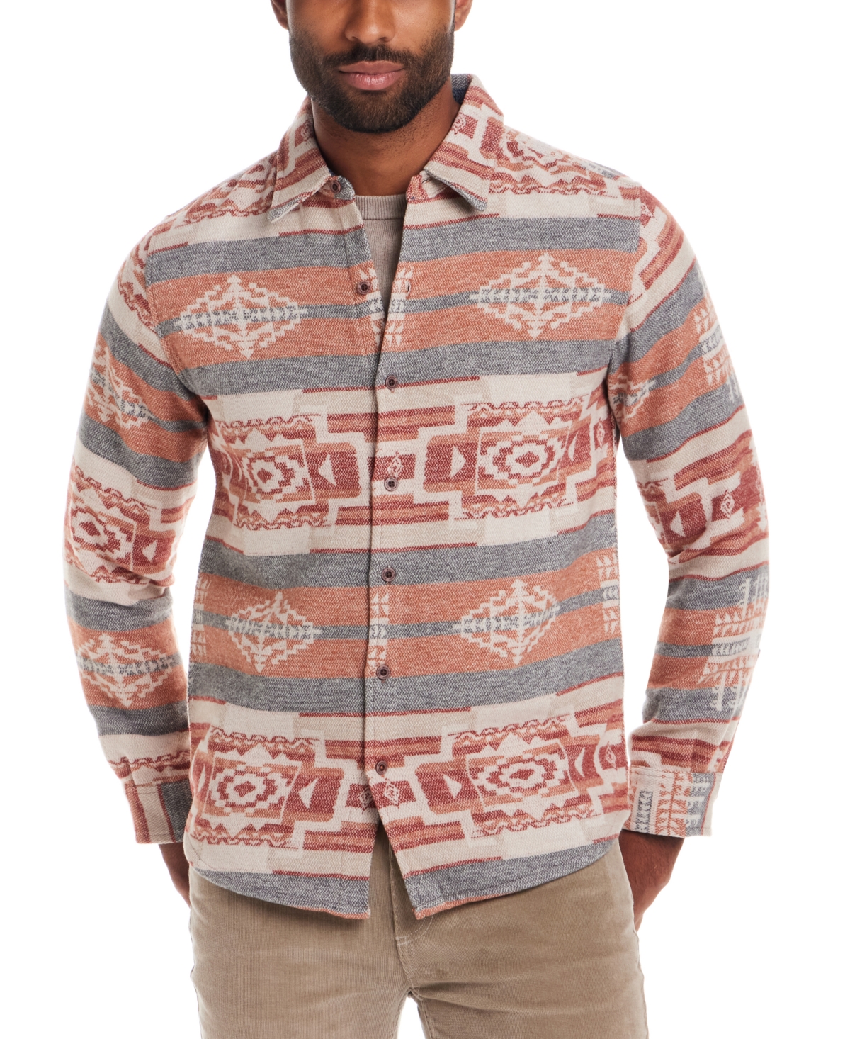 Weatherproof Vintage Men's Southwest Pattern Long Sleeve Button-front Shirt Jacket In Brown