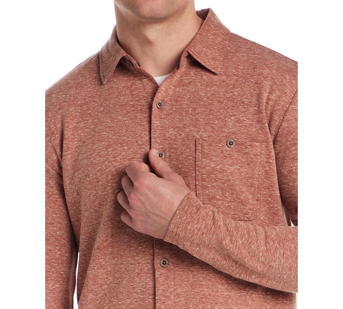 Weatherproof Vintage Men's Long Sleeve Heathered Button-front Shirt In Brown