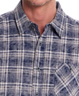 Men's Long Sleeve Distressed Flannel Button-Front Shirt
