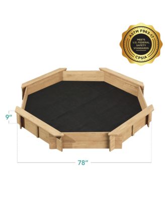 Kid's Octagonal Wooden Outdoor Sandbox w/ Benches, 8 Seats, Cover, XL Sandpit, Liner