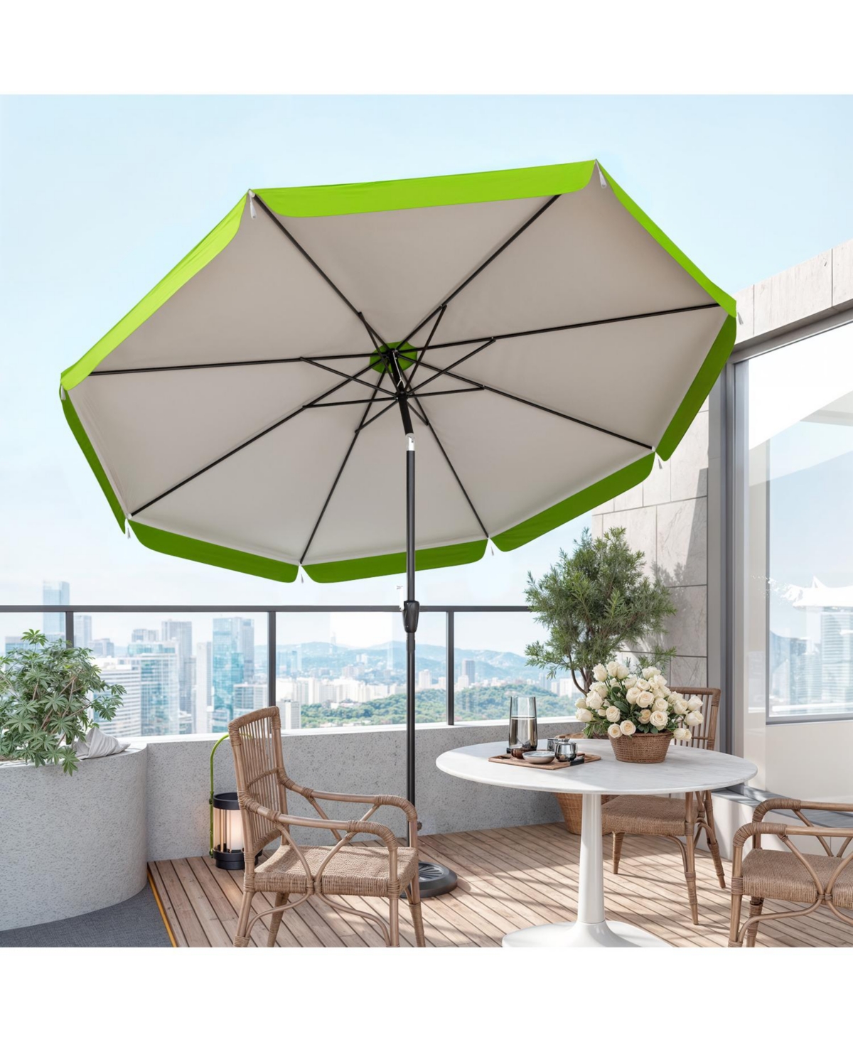10 ft tassel umbrella, outdoor umbrella with tilt and crank for garden, deck, backyard, pool and beach, green - Green