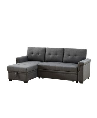 84"W Dark Gray Linen Reversible Sleeper Sectional Sofa with Storage Chaise