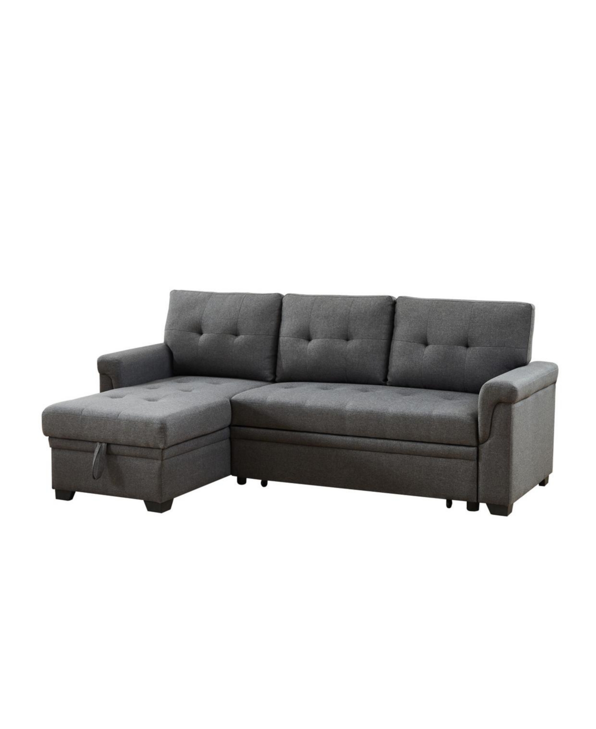 Homlux 84"W Dark Gray Linen Reversible Sleeper Sectional Sofa with Storage Chaise