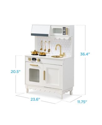 Pretend Play Cottage Kitchen Wooden Toy Set for Kids w/ 5 Accessories, Oven