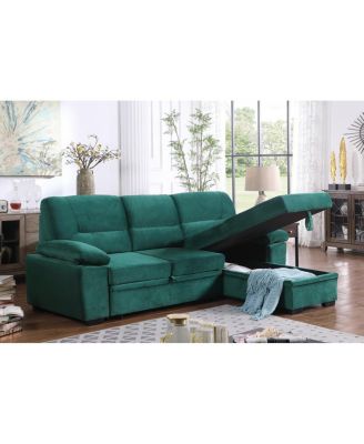 97.5"W Green Velvet Fabric Reversible Sleeper Sectional Sofa Chaise