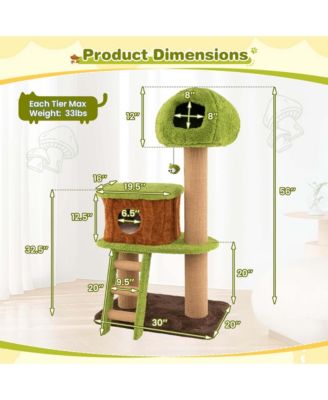 56" Tall Cat Tower with Mushroom-shaped Nest Condo Climbing Ladder Teasing Ball