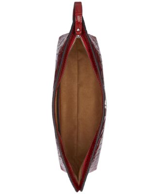 Crocodile-Embossed Leather Zipper Pouch