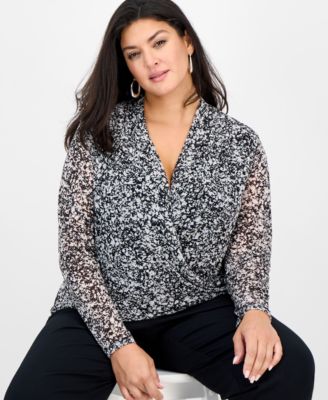 Plus Size Mesh Draped Top, Macy's Exclusive