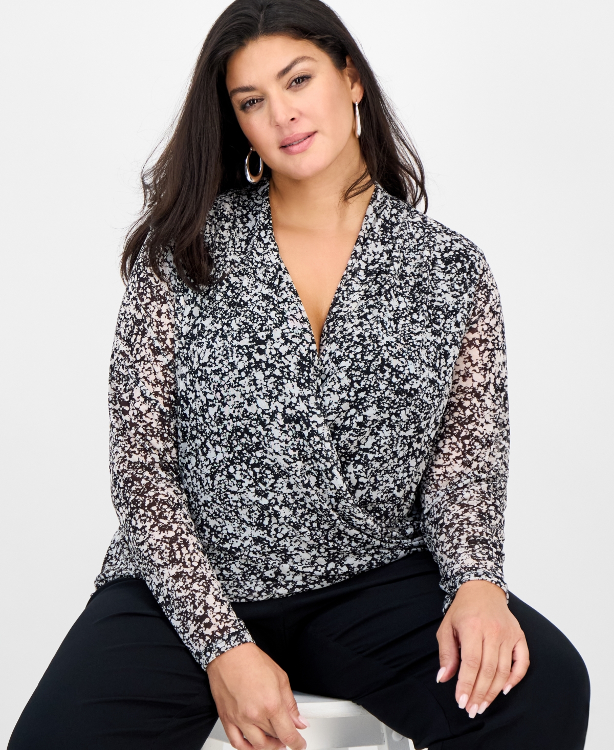 Inc International Concepts Plus Size Mesh Draped Top, Macy's Exclusive In Multi