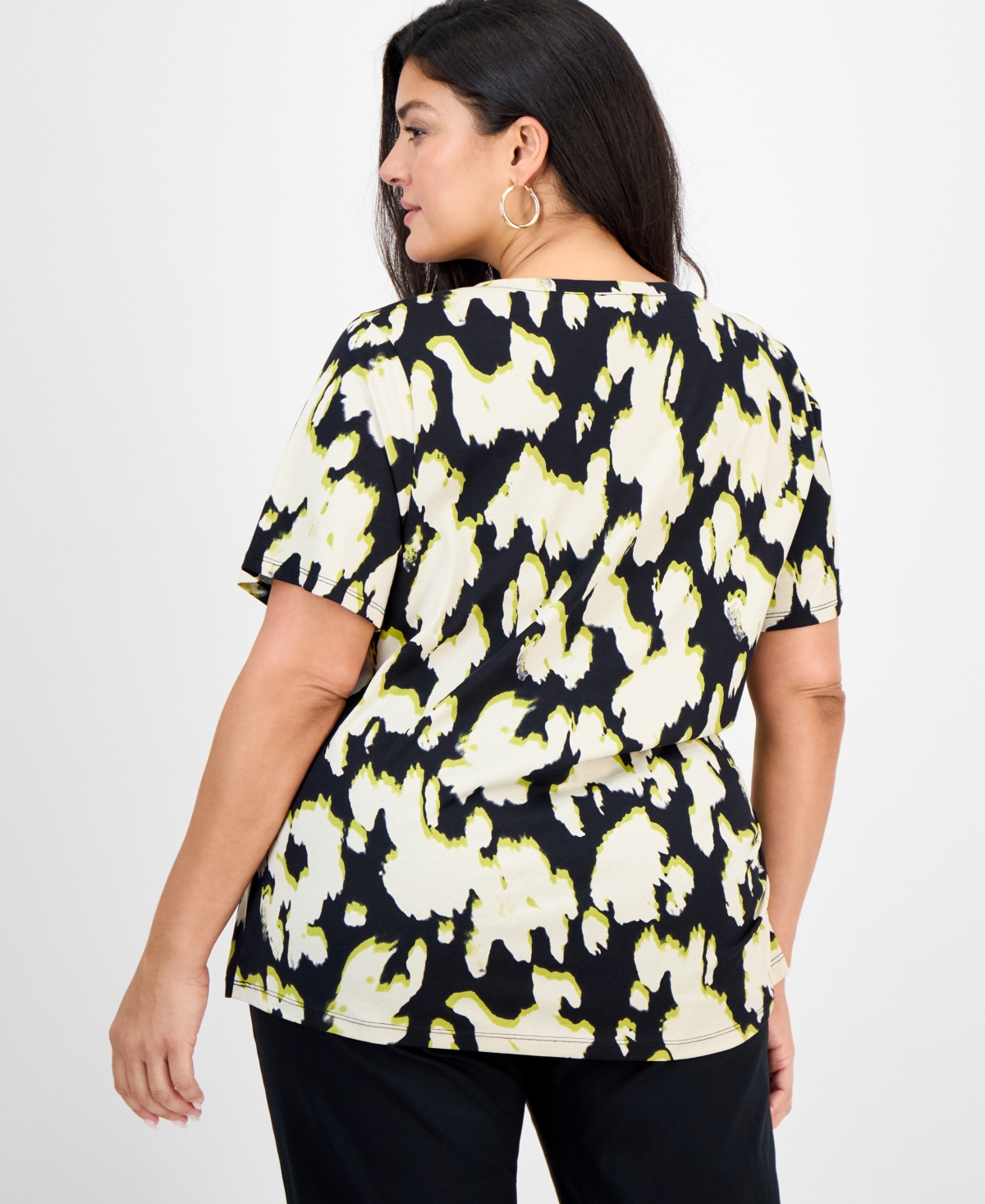 Inc International Concepts Plus Size Cotton V-neck Short-sleeve Top, Macy's Exclusive