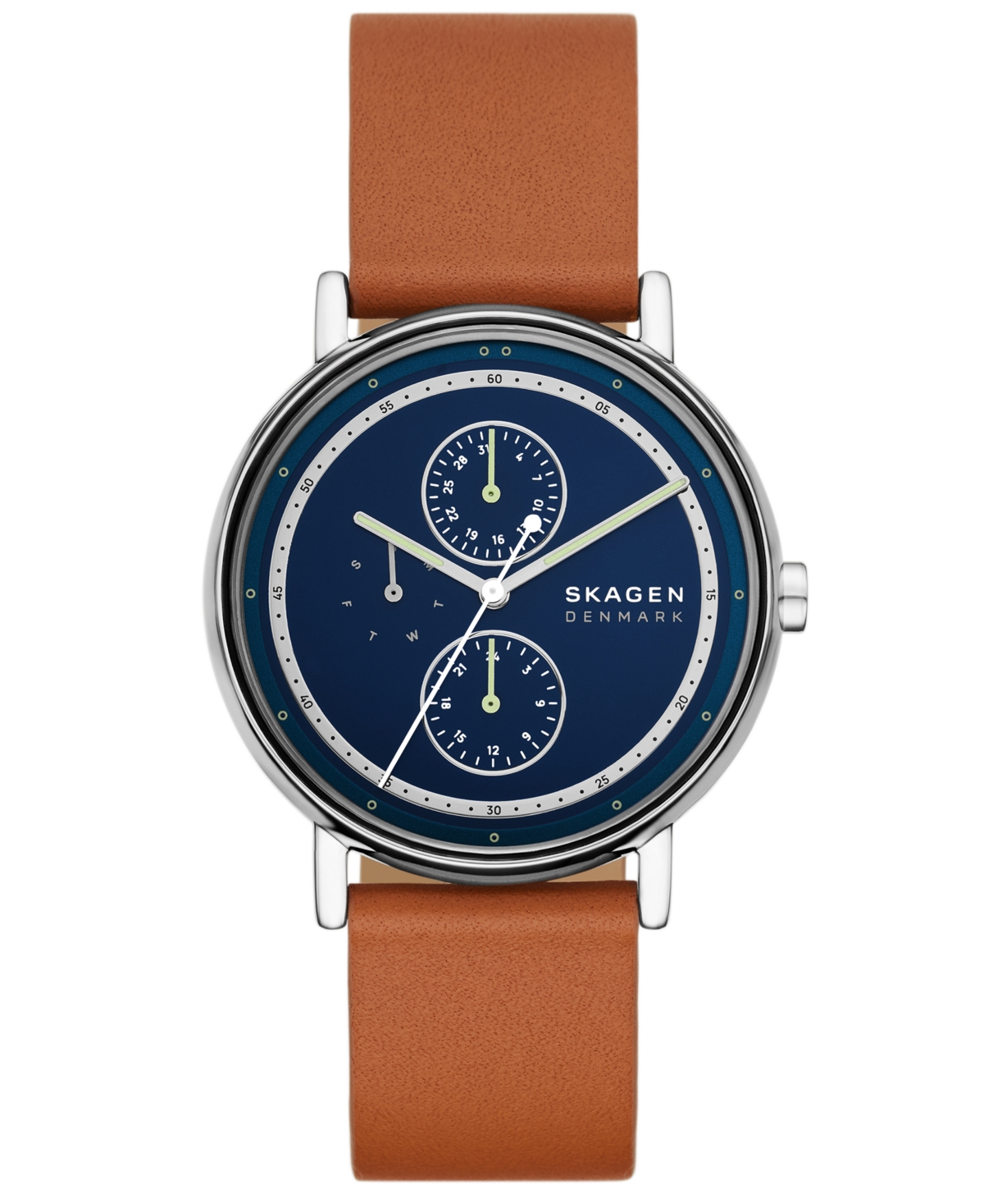 Skagen Men's Signatur Quartz Multifunction Brown Leather Watch, 40mm In Blue