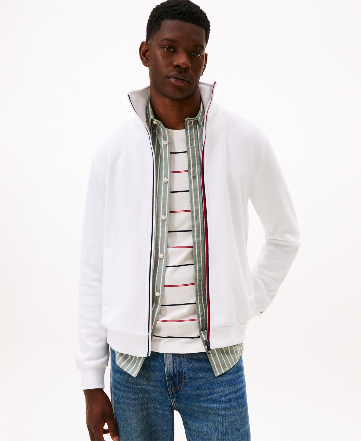 Tommy Hilfiger Men's Global Stripe Zip-through Jacket In White