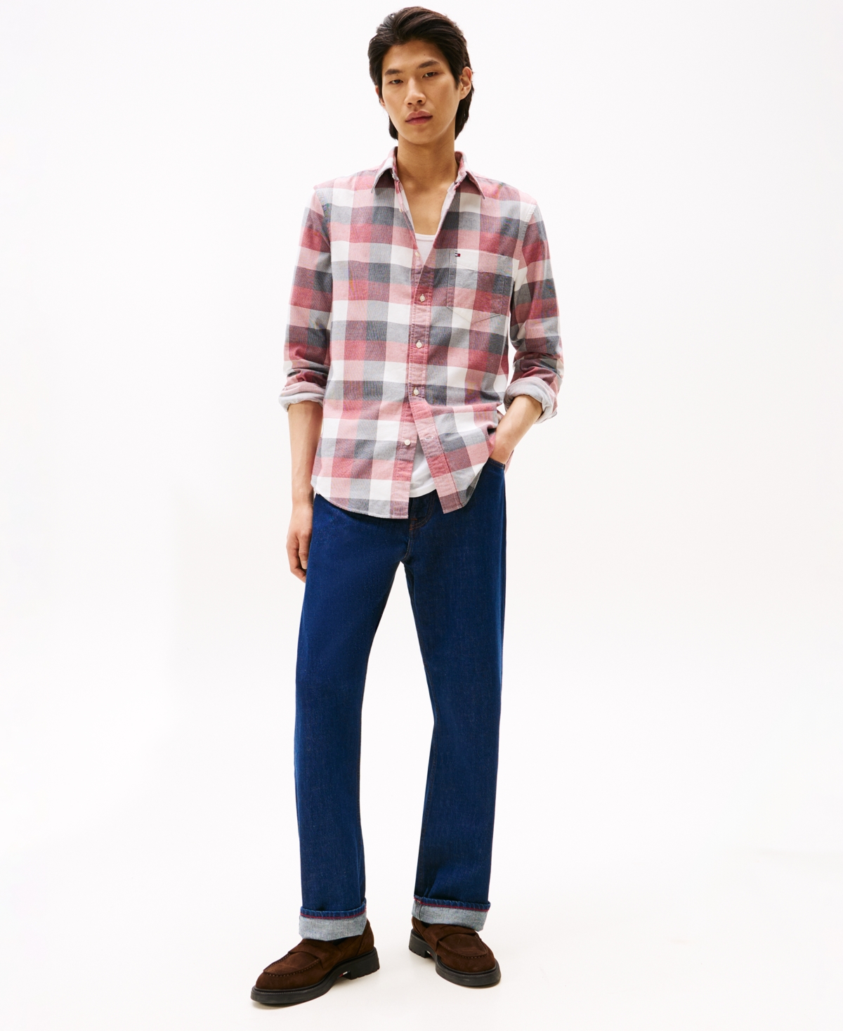 Tommy Hilfiger Men's Regular-fit Corduroy Check Shirt In Burgundy