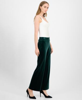 Women's Velvet High-Rise Pull-On Wide-Leg Pants