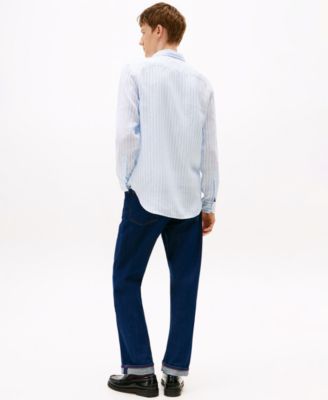 Men's Pigment-Dyed Stripe Linen Button Up Shirt