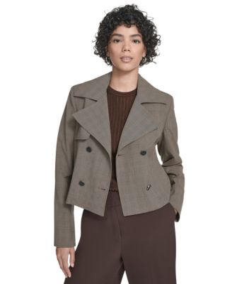 Women's Notch Lapel Collar Cropped Trench Jacket