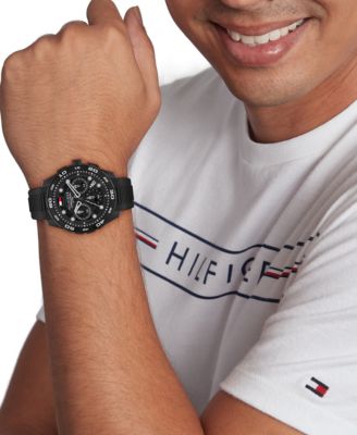 Men's Chronograph Black Silicone Strap Watch, 44mm