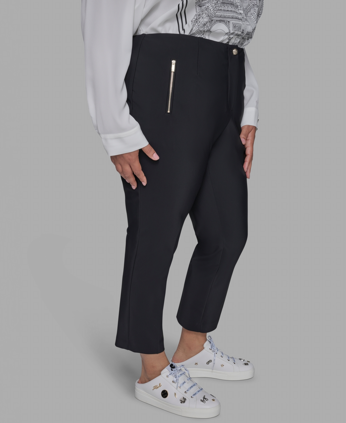 Karl Lagerfeld Plus Size Zip-pocket Slim Pants In Black