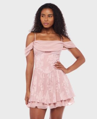 Juniors' Cold-Shoulder Jacquard Fit & Flare Dress