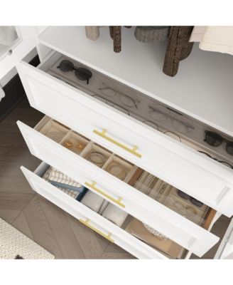 White 2-door 3-drawer wardrobe with tempered glass, bedroom Armoire, wooden Closet