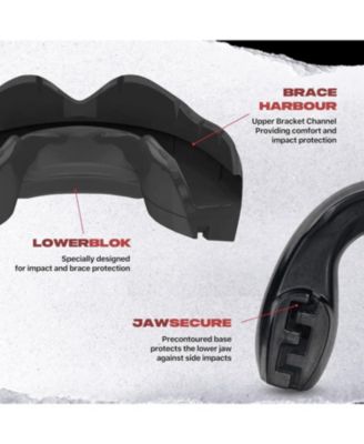 ORTHO Sports Mouth Guard for Braces with Case and Disinfectant Spray Bundle Kit for Basketball, Football, MMA, Hockey, Wrestling - Black Fang