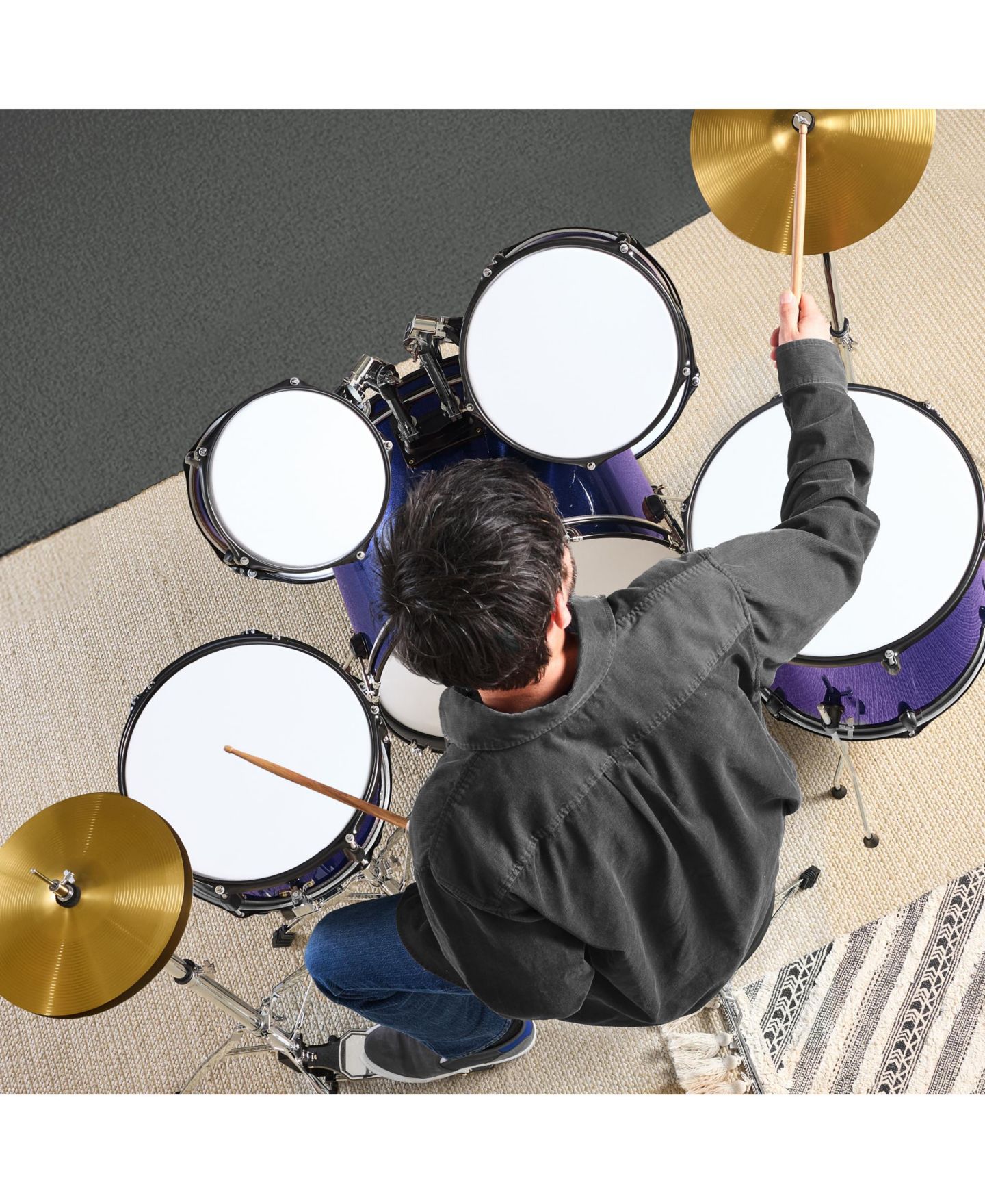 Детские игрушки Best Choice Products Beginner Acoustic 5-Piece Drum Set, Ages 18+, цвет: Тёмный синий — фото 8