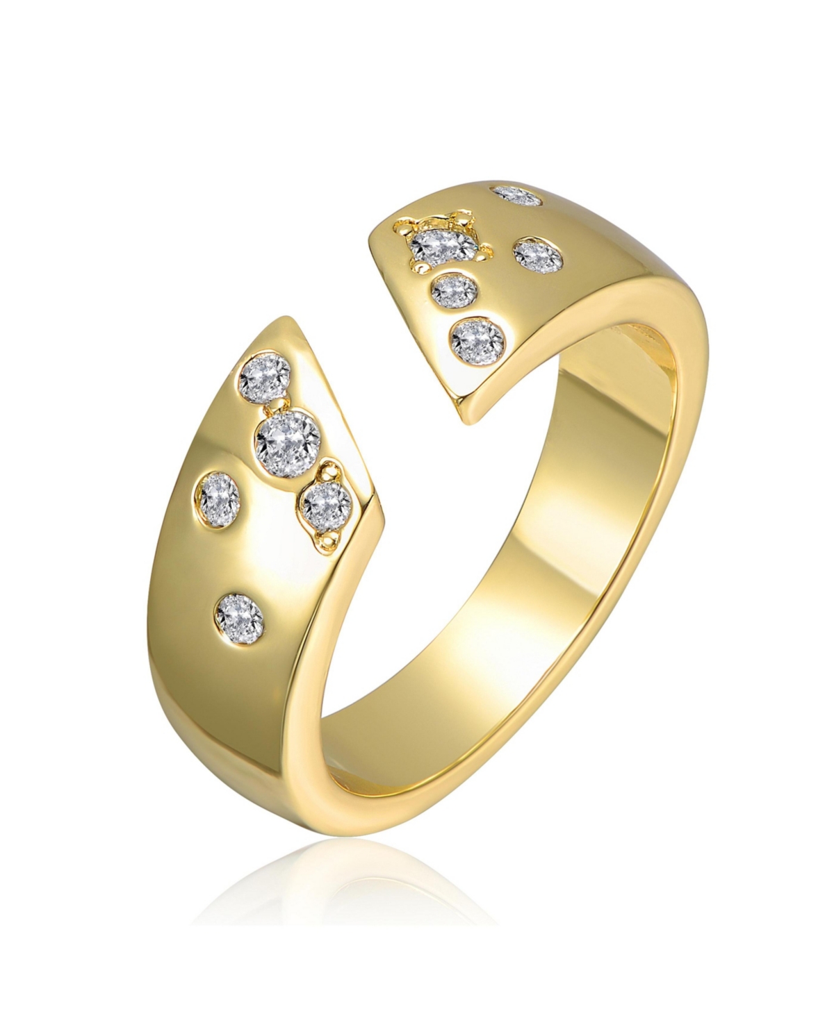 14K Gold Plated with Clear Cubic Zirconia Open Band Ring - Gold