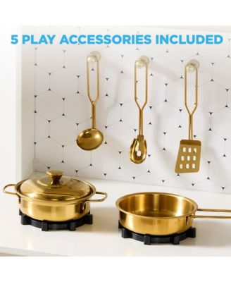 Wooden Cottage Kids Pretend Play Kitchen with 5 Accessories and Toy Storage