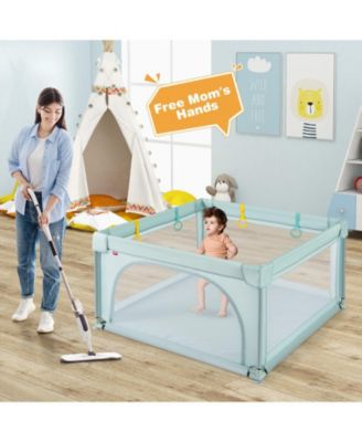 Toddler Playpen Large Activity Center w/ 50 PCS Ocean Balls & 4 Pull Rings