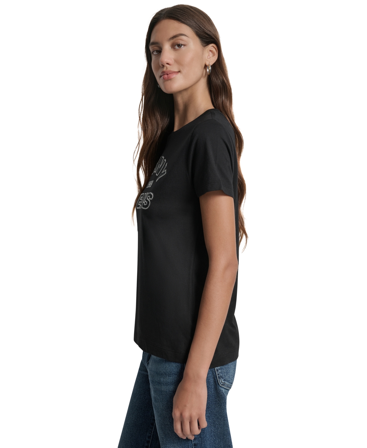 Dkny Jeans Women's Whipstitch Trim Logo Crewneck T-shirt In Black