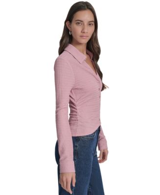 Women's Textured Collared Button-Front Top
