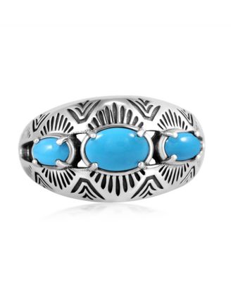American West Jewelry Sterling Silver Sleeping Beauty Turquoise 3-Stone Oval Band Ring, Size 11