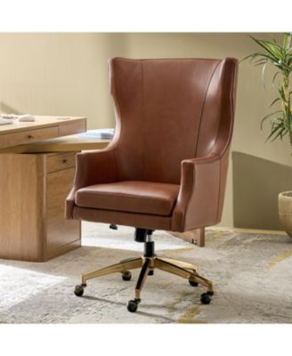 Heeg 47'' H Genuine Leather Swivel Adjustable Height Tilting Executive Chair with High Backrest