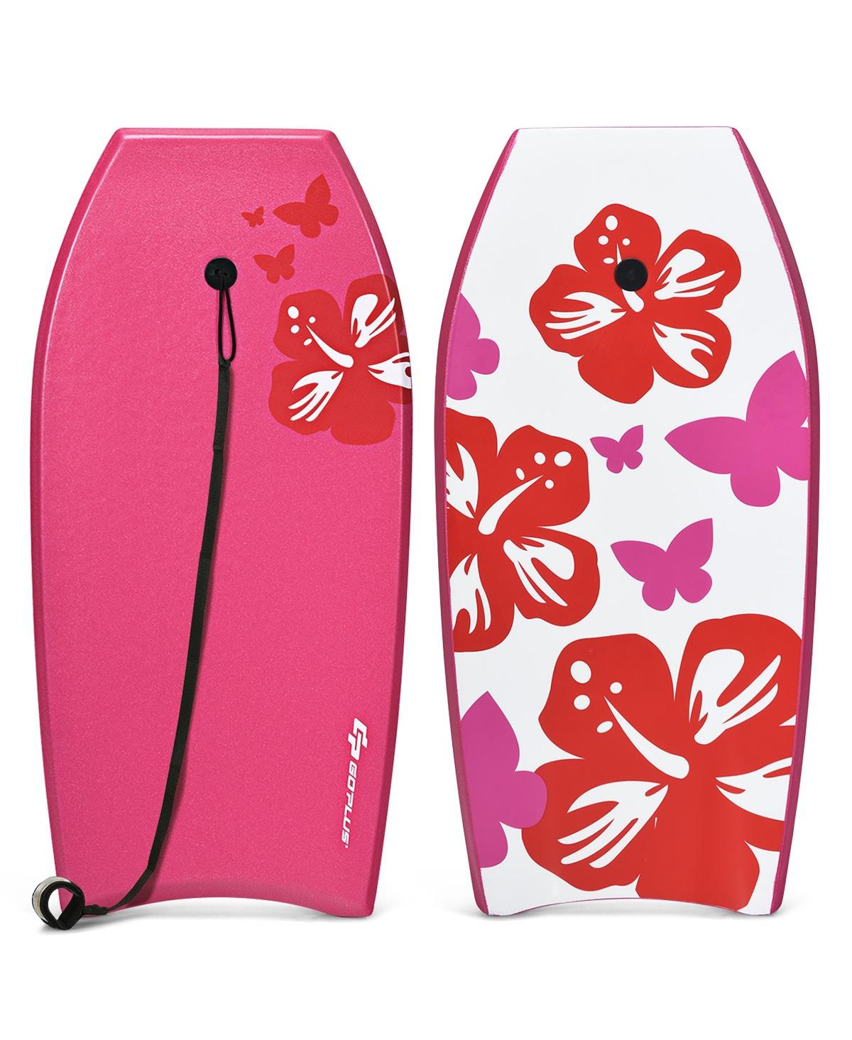 37 Inches Lightweight Bodyboard Surfing with Leash Eps Core Boarding Ixpe - Pink