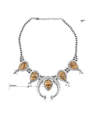 Sterling Silver Picture Jasper Pear-Cut Squash Blossom Necklace, 17 to 20 Inches