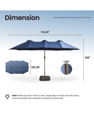 15ft Patio Umbrella with Base,12 Heavy Duty Ribs Large Outdoor Double-Sided Rectangle Umbrella with Crank Handle, Market Umbrella for Backyard