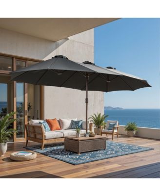 15ft Patio Umbrella with Base,12 Heavy Duty Ribs Large Outdoor Double-Sided Rectangle Umbrella with Crank Handle, Market Umbrella for Backyard