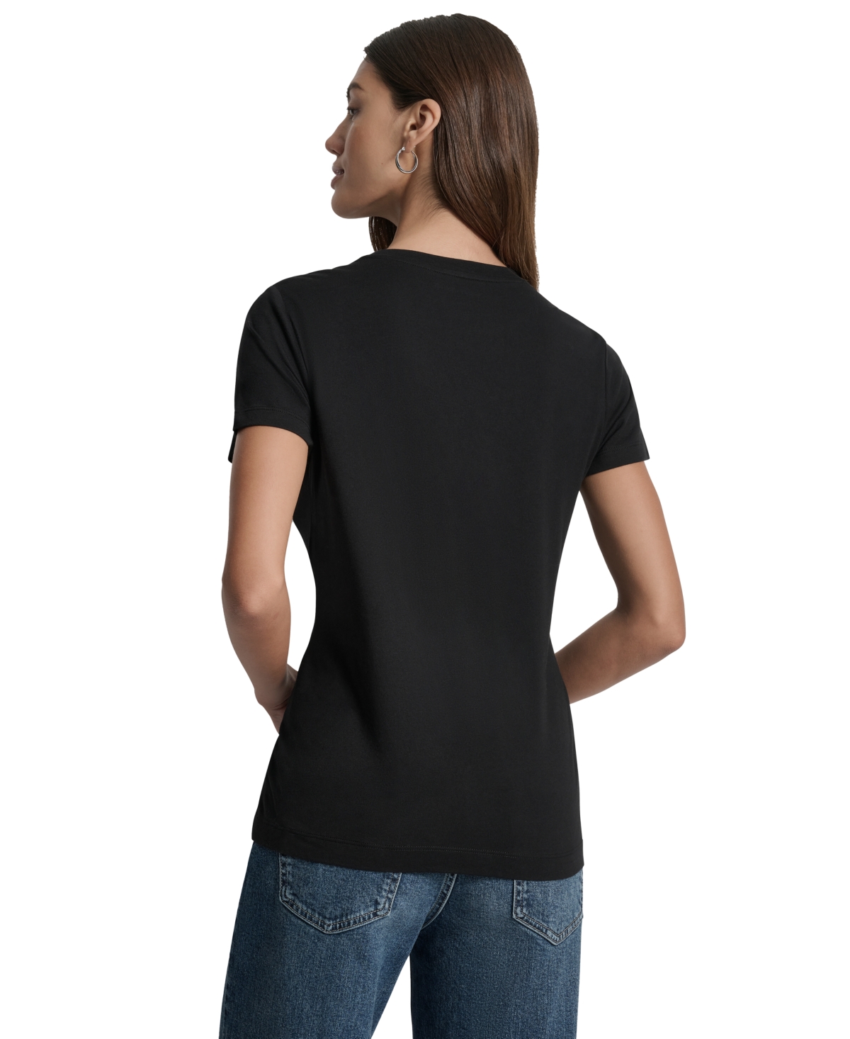 Dkny Jeans Women's Whipstitch Trim Logo Crewneck T-shirt In Black