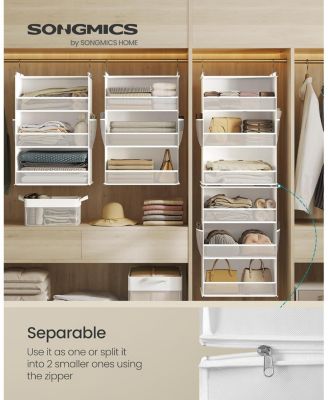 6-Tier Hanging Closet Organizer, Foldable Fabric Shelf with Side Pockets, Bamboo Inserts & Metal Hooks , Cloud White