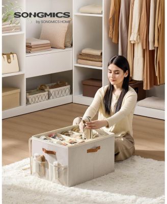 Fabric Storage Bin with Handles & Clear Lid, Up to 16 Pairs, Beige