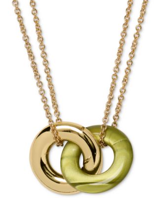 kate spade new york - Gold-Tone Interlock Light Green Pendant Necklace, 16" + 3" extender