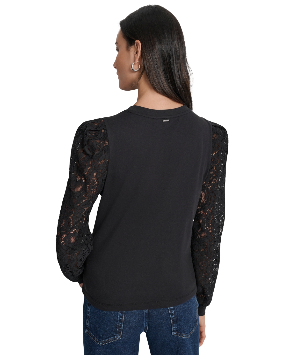 Dkny Jeans Women's Lace Puff-Sleeve Crewneck Top